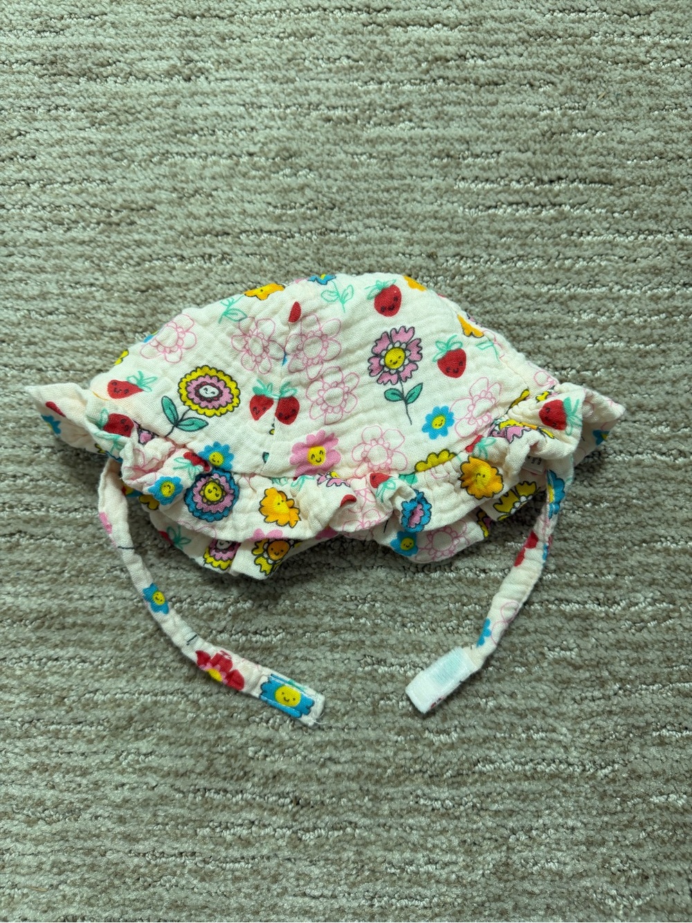 Toddler Floral & Strawberry Sun Hat - White